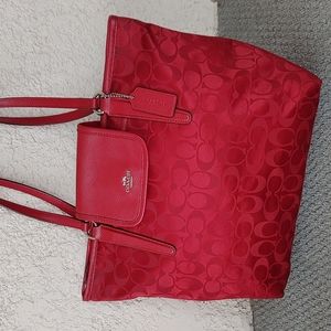 Coach Ward Sateen monogram red tote bag 33475